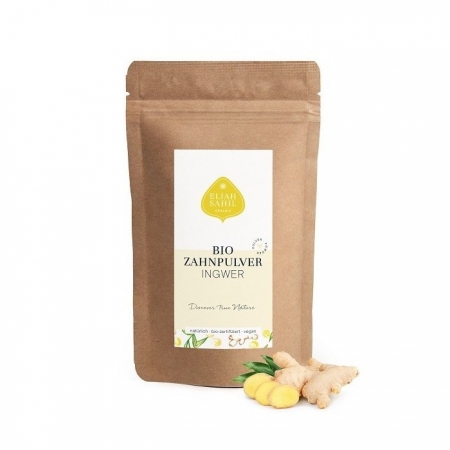 Eliah Sahil Organiczny proszek do czyszczenia zębów bez fluoru Imbir uzupełnienie Zero Waste 200g